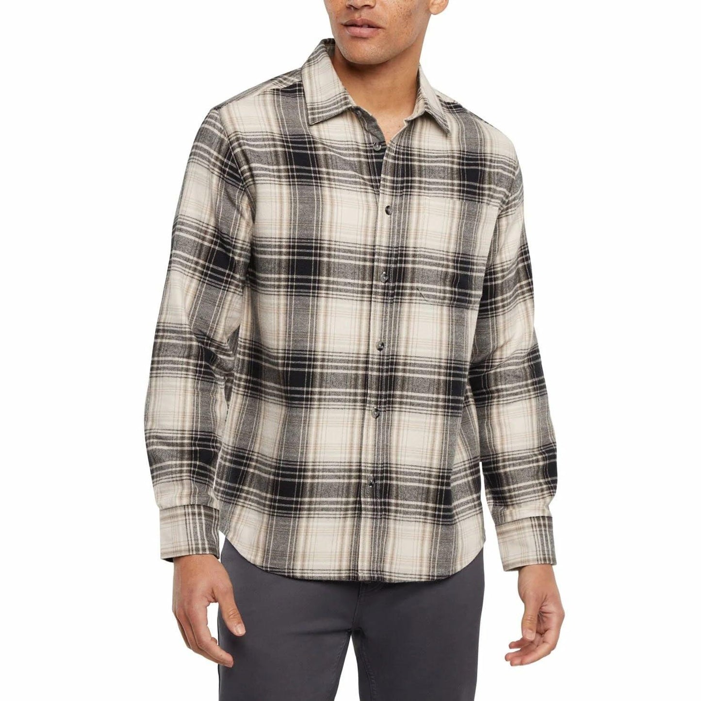 Eddie Bauer Men’s Classic Plaid Flannel Shirt – Long Sleeve, Button-Up (US, Alpha, Large, Regular, Regular, Cream)