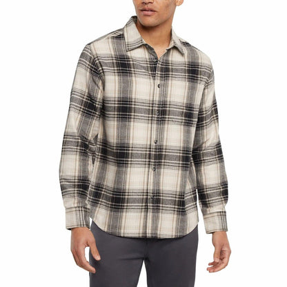 Eddie Bauer Men’s Classic Plaid Flannel Shirt – Long Sleeve, Button-Up (US, Alpha, Large, Regular, Regular, Cream)