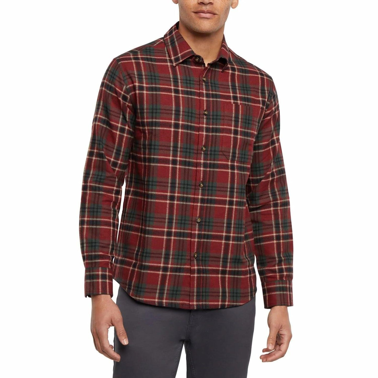 Eddie Bauer Men’s Classic Plaid Flannel Shirt – Long Sleeve, Button-Up (US, Alpha, X-Large, Regular, Regular, Red)
