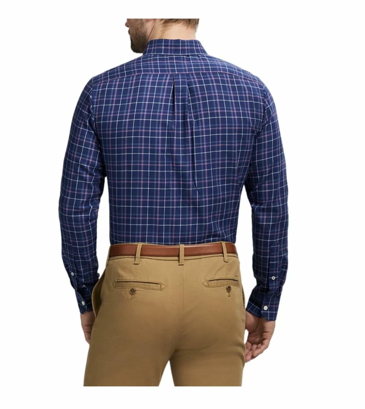 IZOD Men's Modern Fit Luxe Touch Twill Long Sleeve Button Down Shirt (US, Alpha, XX-Large, Regular, Regular, Dark Blue)