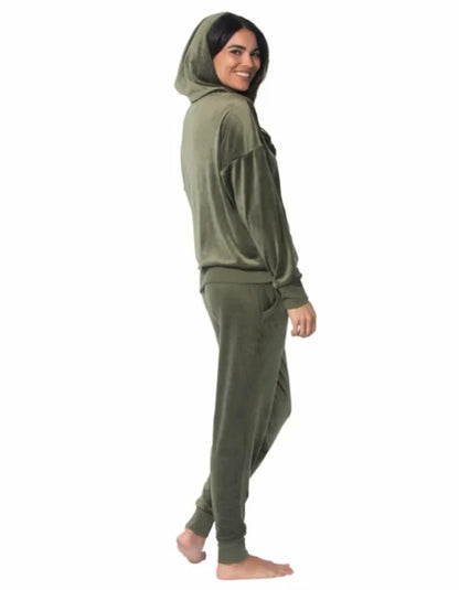 Felina Women's 2 Piece Velour Track Suit, Hoodie and Jogger Lounge Set (US, Alpha, Large, Regular, Regular, Deep Olive (Green))