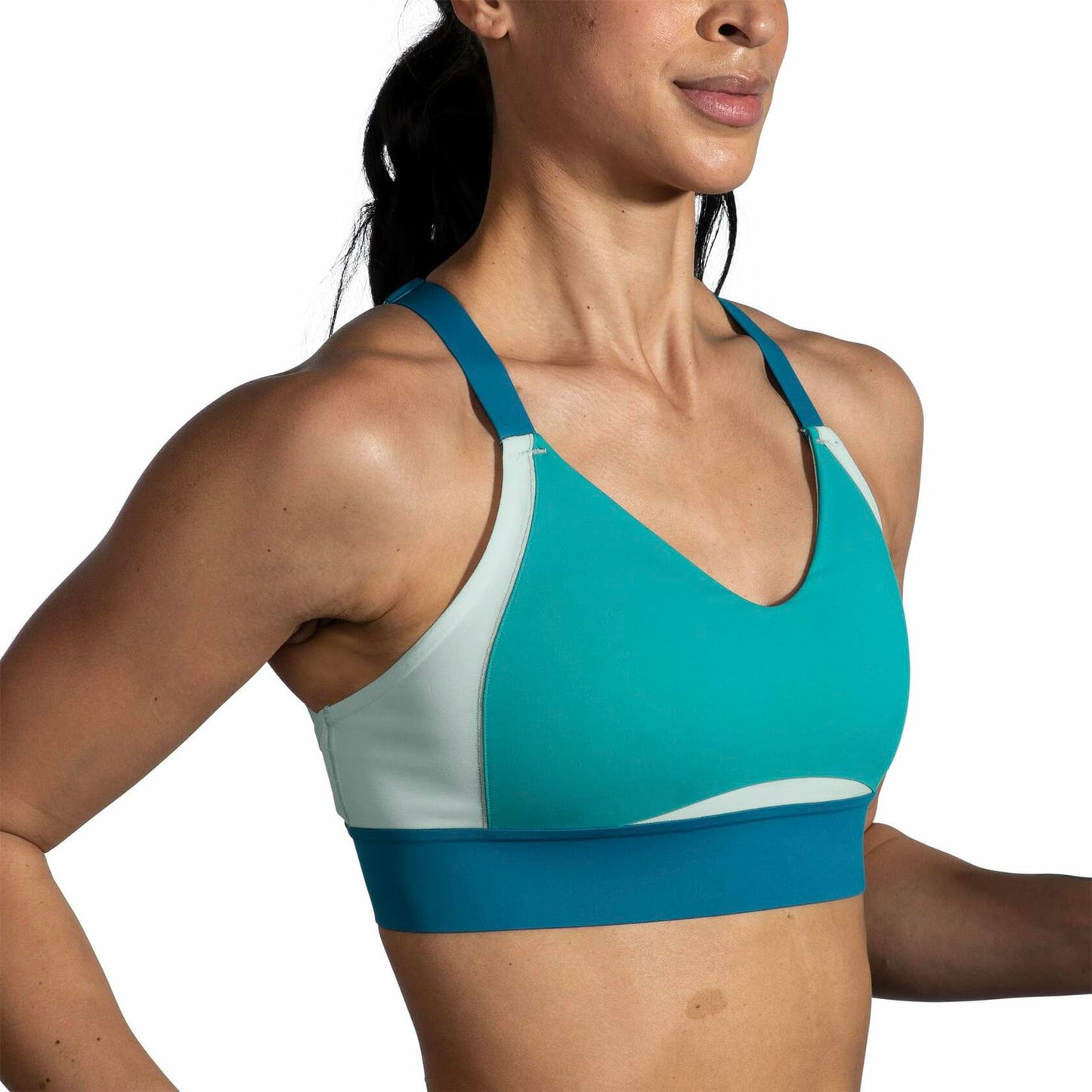 Brooks Women's Interlace Sports Bra for High Impact Running, Workouts & Sports with Maximum Support - Nile Green/Lagoon/Light Mint - 36 C/D