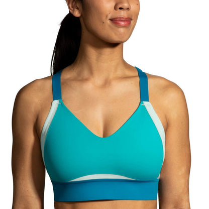 Brooks Women's Interlace Sports Bra for High Impact Running, Workouts & Sports with Maximum Support - Nile Green/Lagoon/Light Mint - 36 C/D