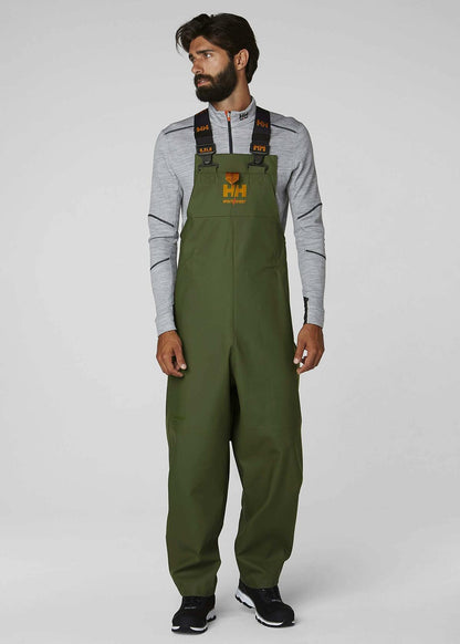 Helly-Hansen Workwear Storm Waterproof Bib Pants for Men - Breathable & PVC-Coated Waterproof Bibs - Work Overalls for Men - 480 Army Green - X-Large