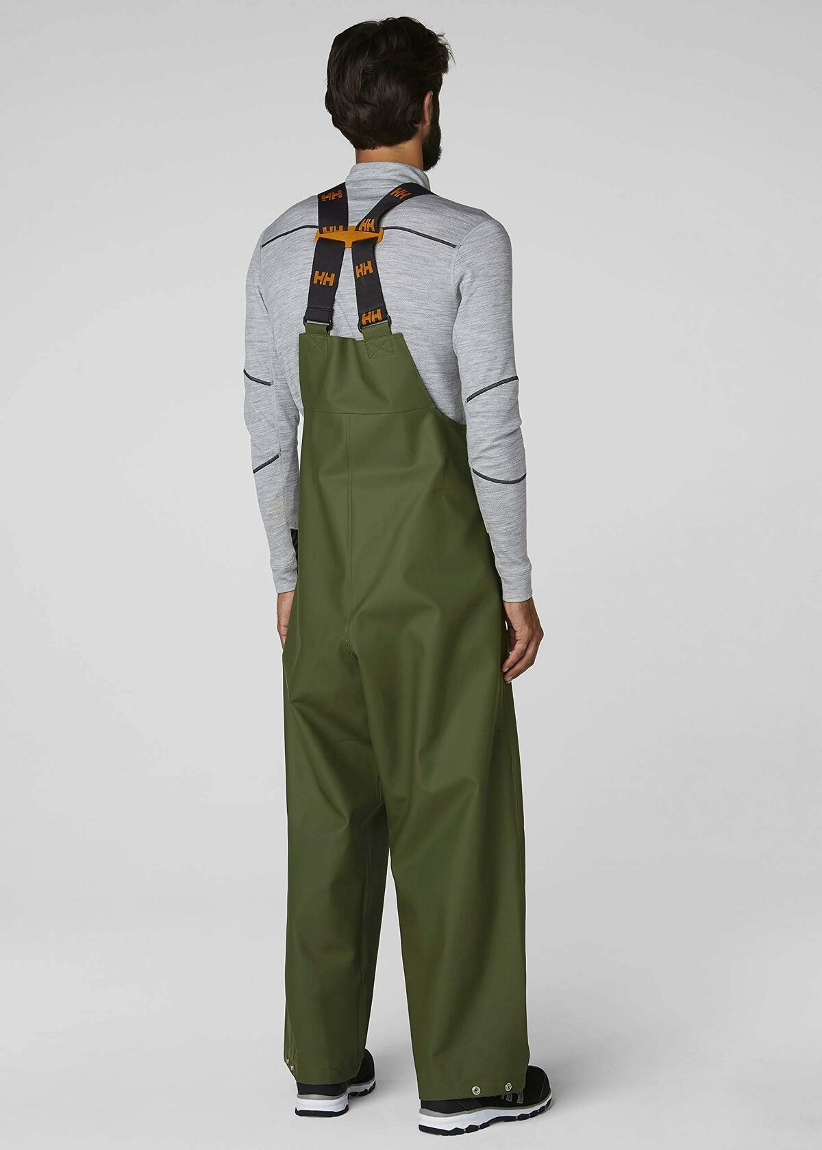 Helly-Hansen Workwear Storm Waterproof Bib Pants for Men - Breathable & PVC-Coated Waterproof Bibs - Work Overalls for Men - 480 Army Green - X-Large