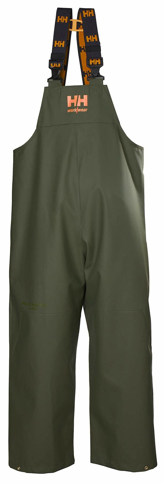 Helly-Hansen Workwear Storm Waterproof Bib Pants for Men - Breathable & PVC-Coated Waterproof Bibs - Work Overalls for Men - 480 Army Green - X-Large