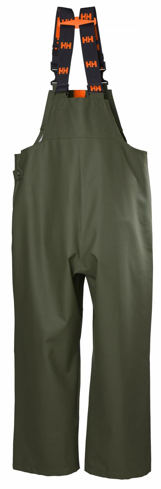 Helly-Hansen Workwear Storm Waterproof Bib Pants for Men - Breathable & PVC-Coated Waterproof Bibs - Work Overalls for Men - 480 Army Green - X-Large