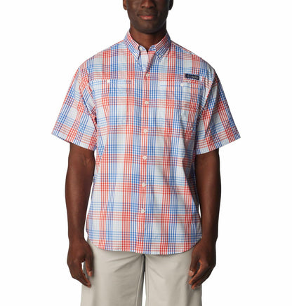 Columbia Men's Super Tamiami Short Sleeve Shirt, Vivid Blue/All Over Gingham, Small