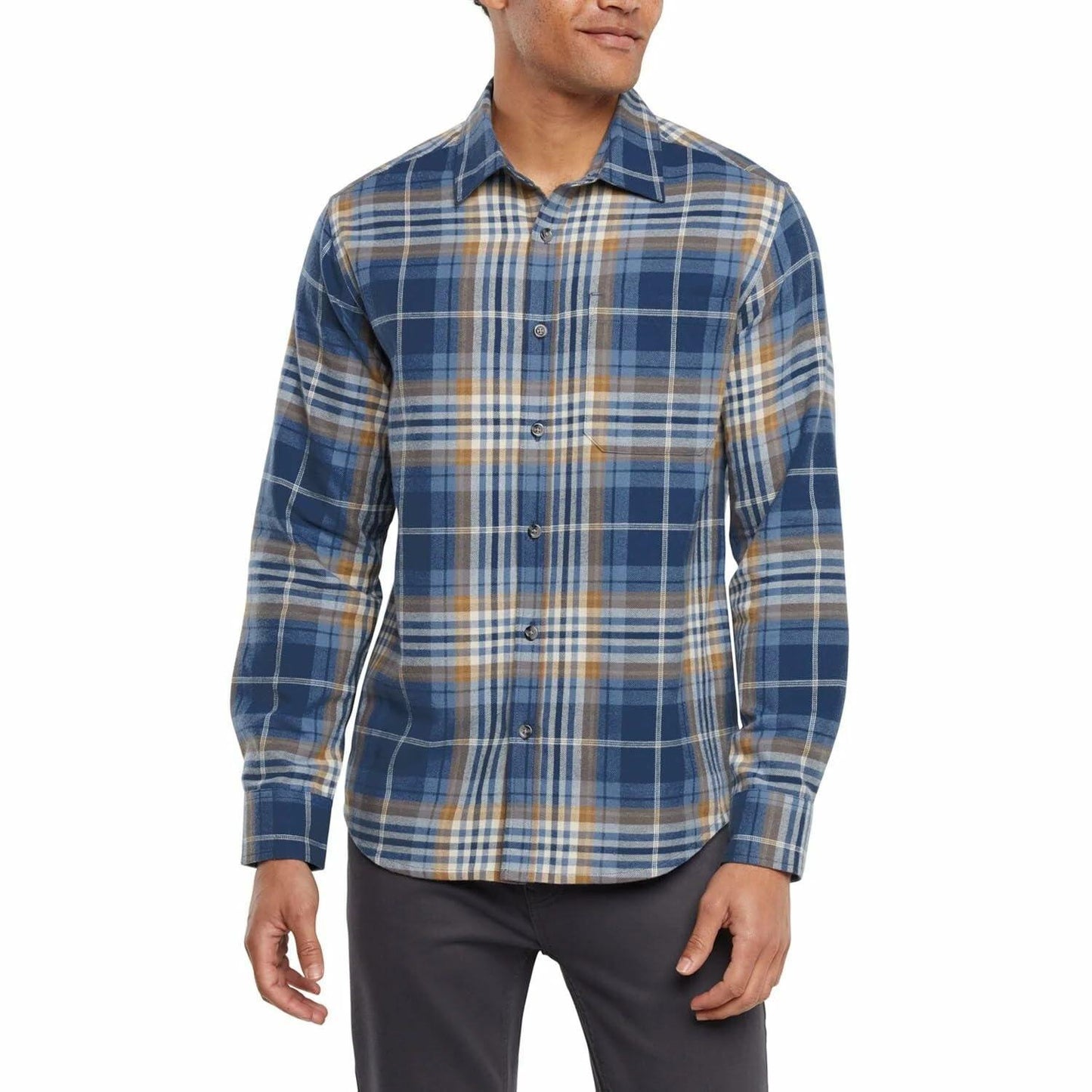 Eddie Bauer Men’s Classic Plaid Flannel Shirt – Long Sleeve, Button-Up (US, Alpha, X-Large, Regular, Regular, Blue)