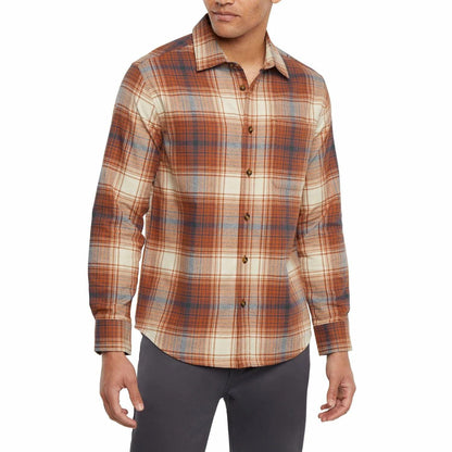 Eddie Bauer Men’s Classic Plaid Flannel Shirt – Long Sleeve, Button-Up (US, Alpha, XX-Large, Regular, Regular, Orange)