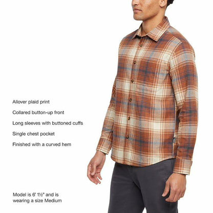 Eddie Bauer Men’s Classic Plaid Flannel Shirt – Long Sleeve, Button-Up (US, Alpha, XX-Large, Regular, Regular, Orange)