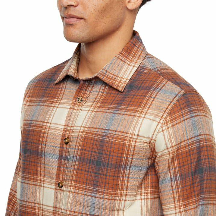 Eddie Bauer Men’s Classic Plaid Flannel Shirt – Long Sleeve, Button-Up (US, Alpha, XX-Large, Regular, Regular, Orange)