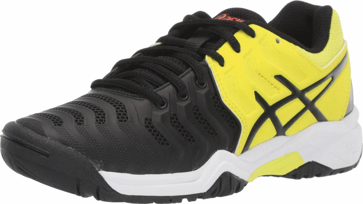 ASICS Kid's Gel-Resolution 7 GS Tennis Shoes, 1.5M, Black/Sour Yuzu