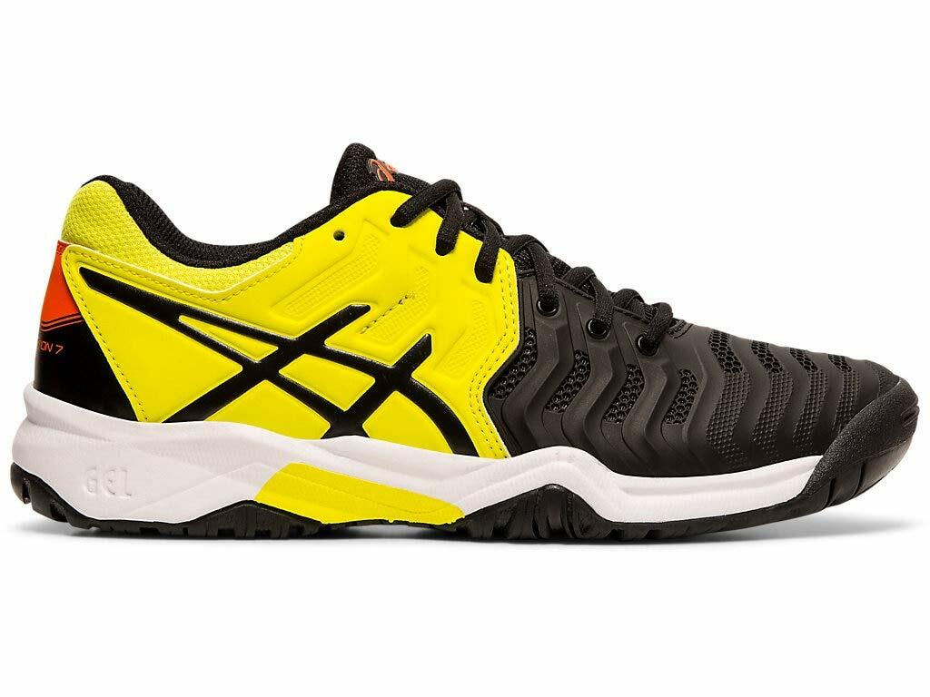ASICS Kid's Gel-Resolution 7 GS Tennis Shoes, 1.5M, Black/Sour Yuzu