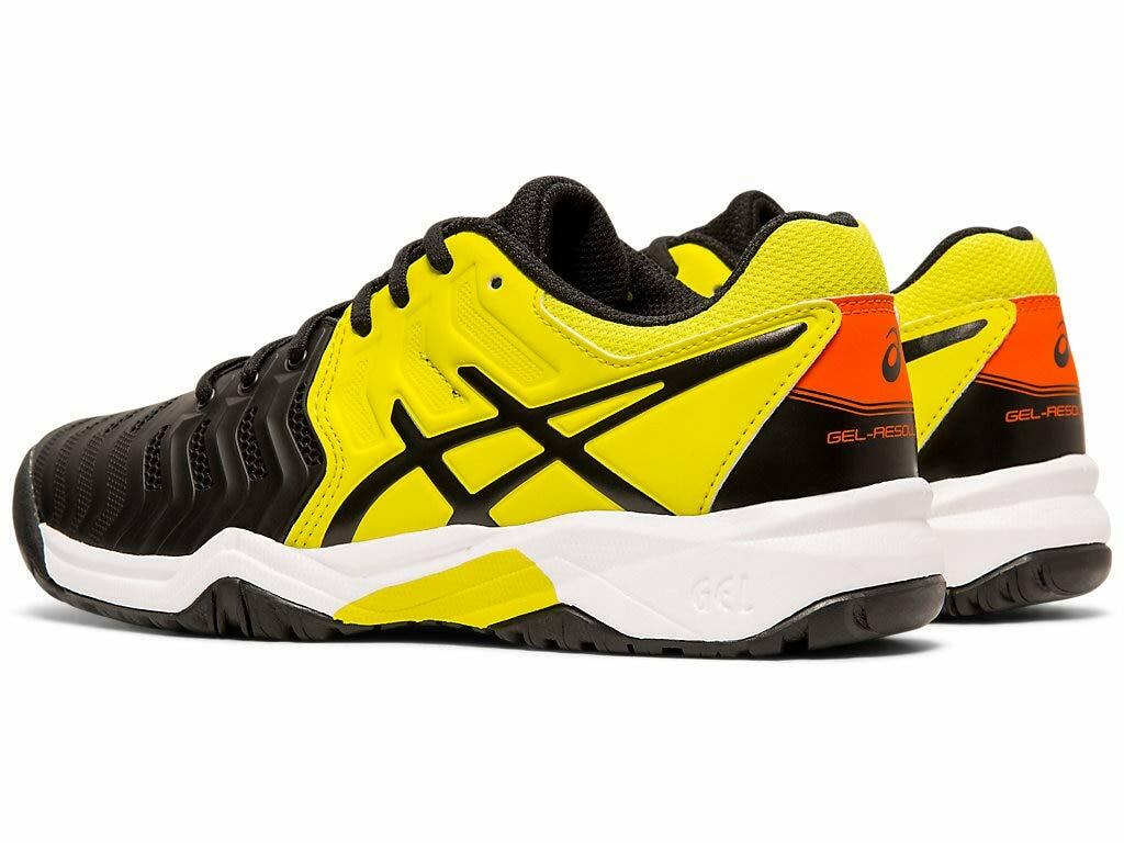 ASICS Kid's Gel-Resolution 7 GS Tennis Shoes, 1.5M, Black/Sour Yuzu