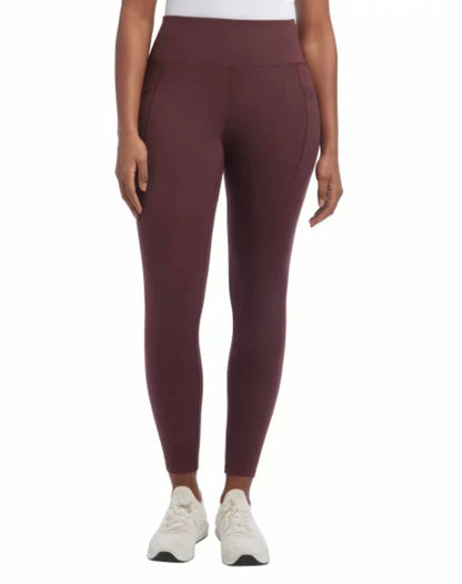Danskin Women's Brushed Satin Stitch 7/8 Legging (US, Alpha, Small, Regular, Regular, Sassafras (Dark Red))