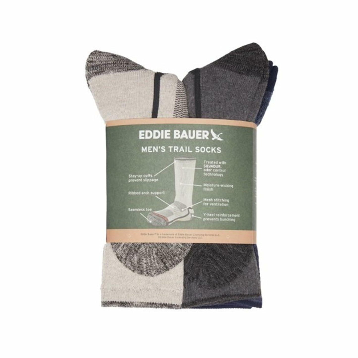 Eddie Bauer Men's 6-Pack Trail Sock, One size fits men's shoe sizes 6-12 (US, Alpha, One Size, Regular, Regular, Blue Pack)