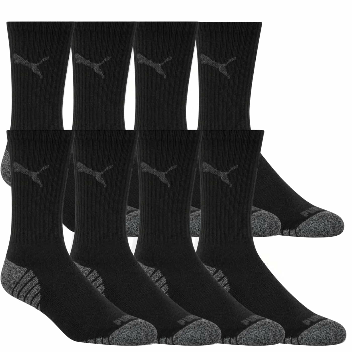 Puma Drycell Men's Crew Socks, 8 Pairs, Black, Fits Shoe Sizes 6-12