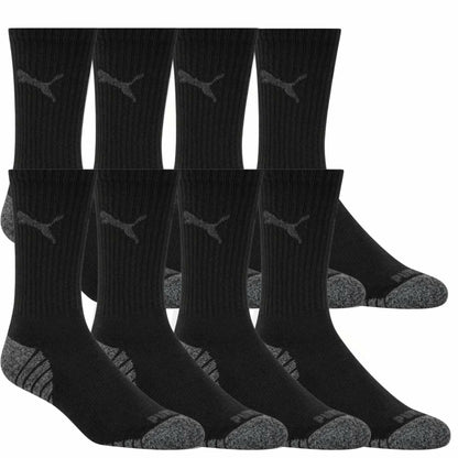 Puma Drycell Men's Crew Socks, 8 Pairs, Black, Fits Shoe Sizes 6-12