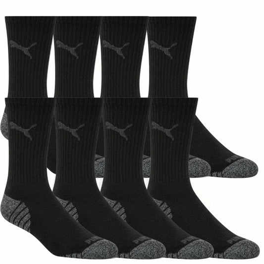 Puma Drycell Men's Crew Socks, 8 Pairs, Black, Fits Shoe Sizes 6-12