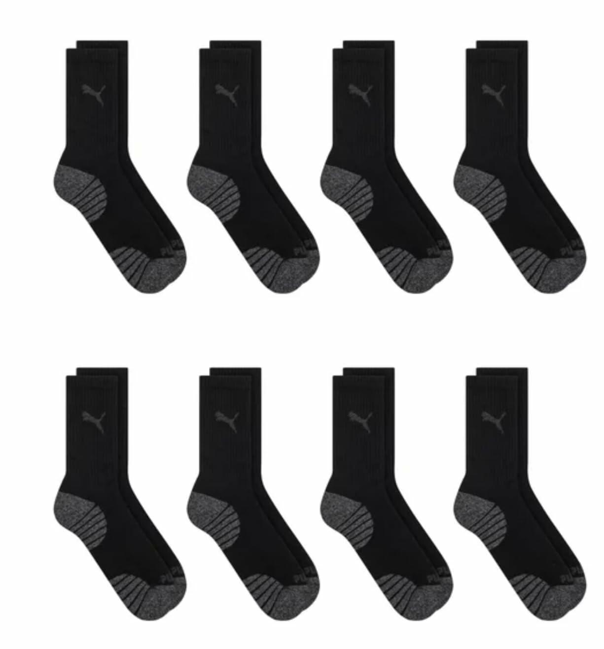 Puma Drycell Men's Crew Socks, 8 Pairs, Black, Fits Shoe Sizes 6-12