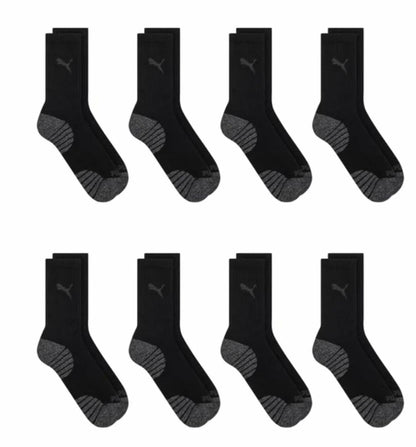 Puma Drycell Men's Crew Socks, 8 Pairs, Black, Fits Shoe Sizes 6-12