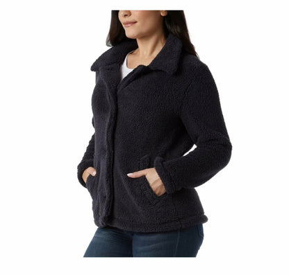32 Degrees Heat Women's Cozy Fleece Button Front Jacket (US, Alpha, XX-Large, Regular, Regular, Navy)