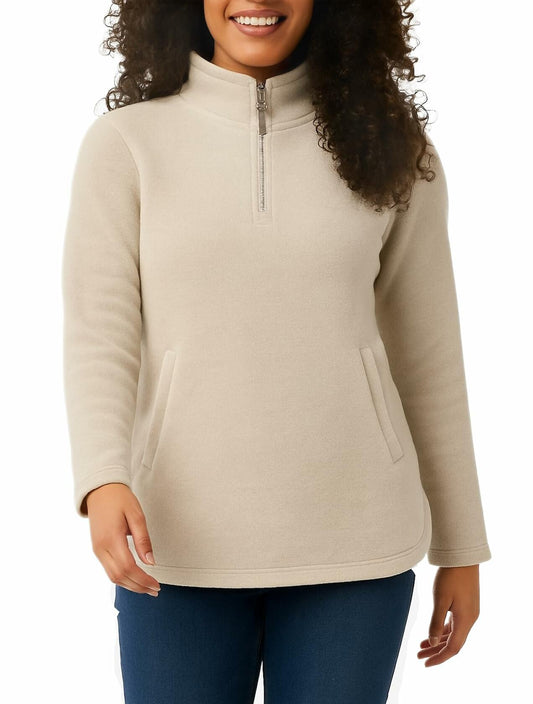 32 Degrees Heat Women's Mock Neck Fleece 1/4 Zip Pullover Sweater with Pockets (US, Alpha, X-Large, Regular, Regular, Tan)