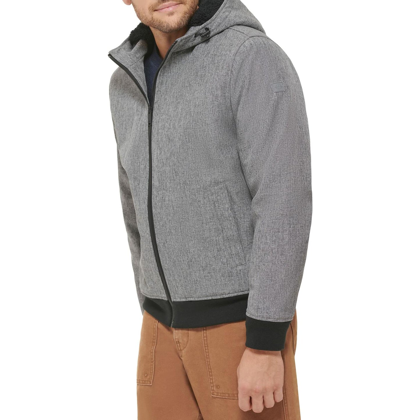 Dockers Men's Softshell Sherpa Lined Bomber Jacket, Heather Grey, XX-Large Tall