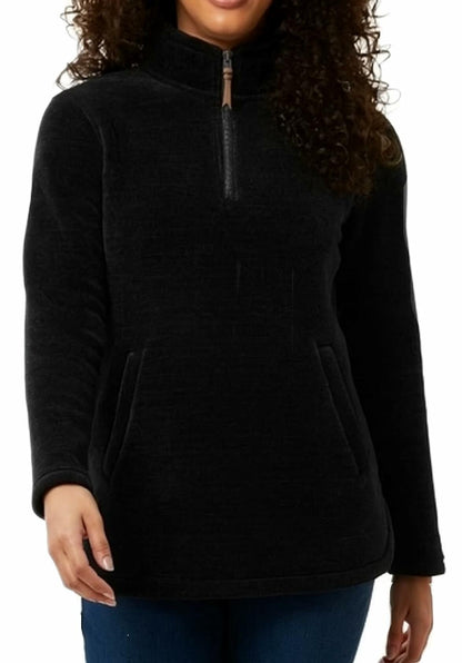 32 Degrees Heat Women's Mock Neck Fleece 1/4 Zip Pullover Sweater with Pockets (US, Alpha, Medium, Regular, Regular, Black)