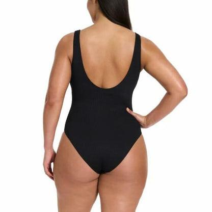 PUMA Women’s Ribbed One Piece Swimsuit – Scoop Neck Stretch Swimwear with UPF 50+ Protection (Black, XL)