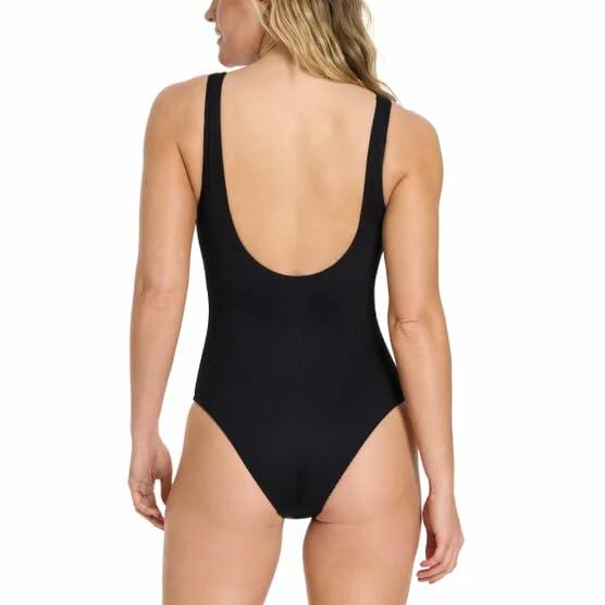 PUMA Women’s Ribbed One Piece Swimsuit – Scoop Neck Stretch Swimwear with UPF 50+ Protection (Black, M)