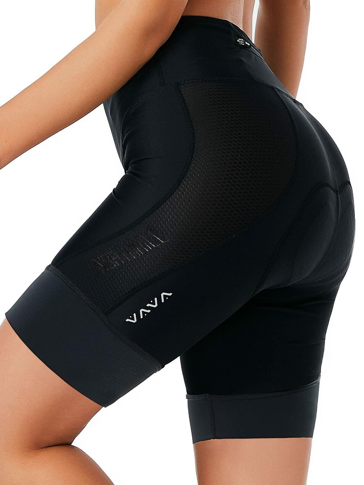 NORTHHILL Women's Padded Bike Shorts Biking Cycling Shorts High Waisted Bicycle Mountain Bike with Riding 4D Liner Gel Padding Pockets Spin UPF50+ BLACK L