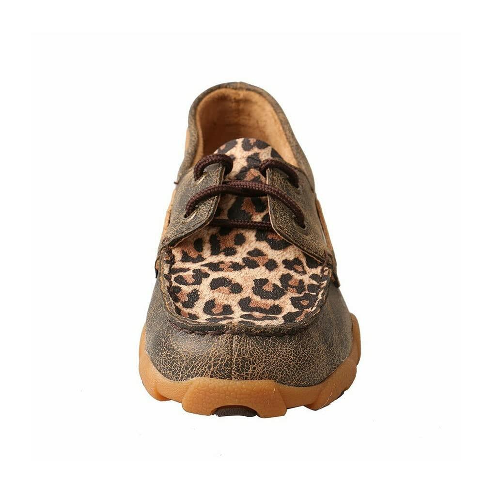 Twisted X Kid's Boat Shoe Driving Moc, Moc Toe, Distressed & Leopard, 2.5 M