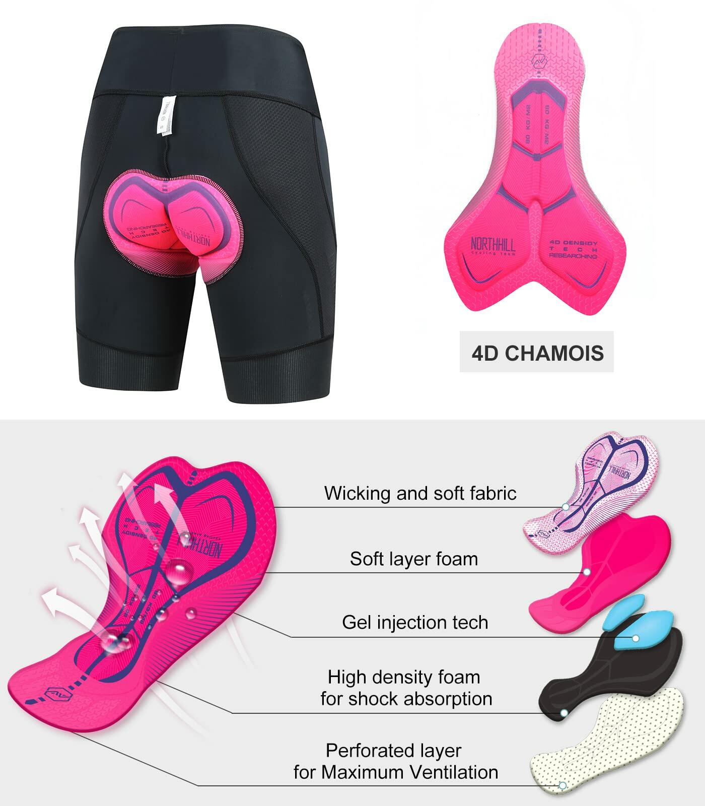 NORTHHILL Women's Padded Bike Shorts Biking Cycling Shorts High Waisted Bicycle Mountain Bike with Riding 4D Liner Gel Padding Pockets Spin UPF50+ BLACK L