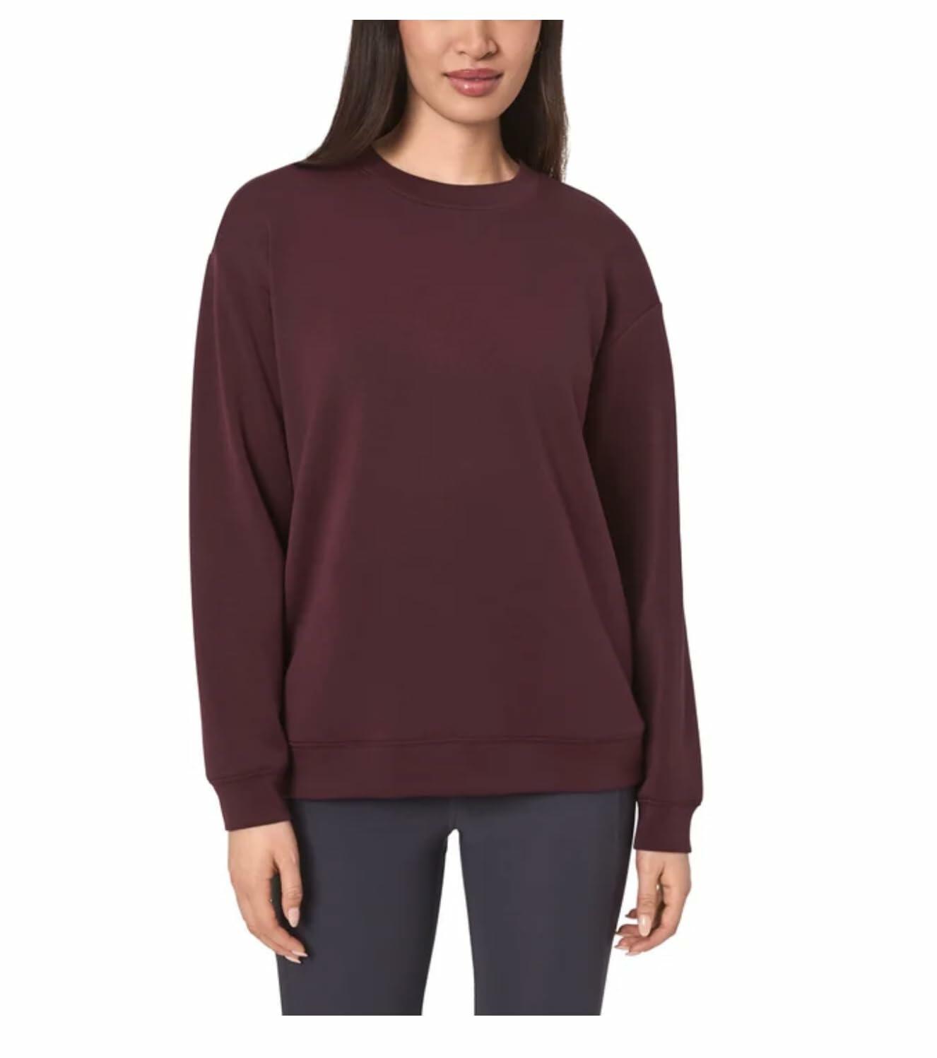 Mondetta Women's Cozy Fleece Active Crewneck Pullover Sweatshirt with Pockets (US, Alpha, Medium, Regular, Regular, Dark Red)