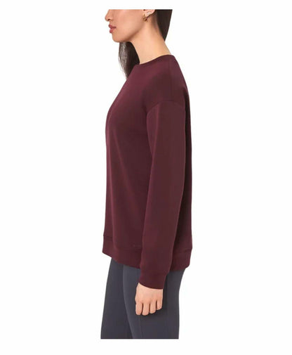 Mondetta Women's Cozy Fleece Active Crewneck Pullover Sweatshirt with Pockets (US, Alpha, Small, Regular, Regular, Dark Red)
