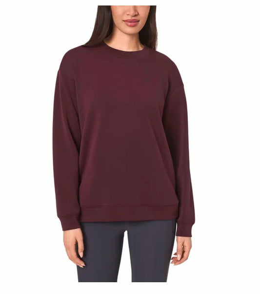 Mondetta Women's Cozy Fleece Active Crewneck Pullover Sweatshirt with Pockets (US, Alpha, Small, Regular, Regular, Dark Red)