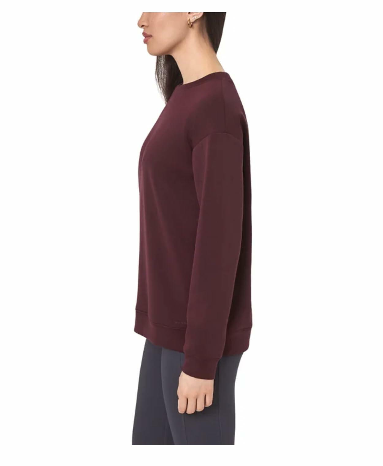 Mondetta Women's Cozy Fleece Active Crewneck Pullover Sweatshirt with Pockets (US, Alpha, Medium, Regular, Regular, Dark Red)