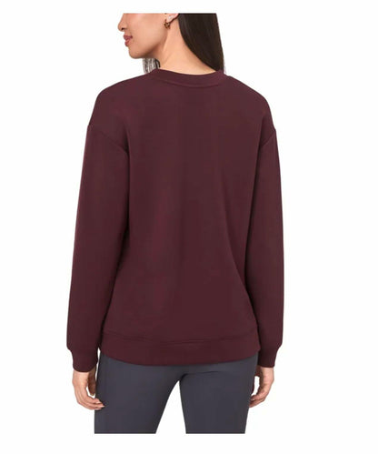 Mondetta Women's Cozy Fleece Active Crewneck Pullover Sweatshirt with Pockets (US, Alpha, Medium, Regular, Regular, Dark Red)