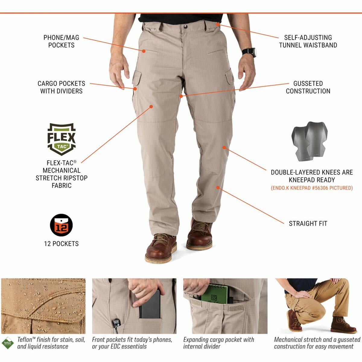 5.11 Tactical Men's Stryke Pants, Black, Size 38W x 36L, Style 74369