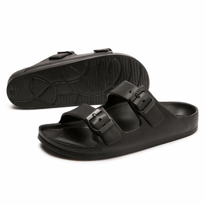 FUNKYMONKEY Women's Comfort Slides, Adjustable Double Buckle 10 M Black