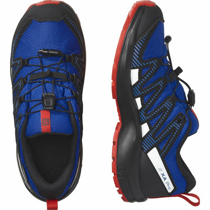 Salomon Unisex Junior’s XA Pro V8 ClimaSalomon Waterproof Hiking Shoes for Kids - Lapis Blue/Black/Fiery Red - 5