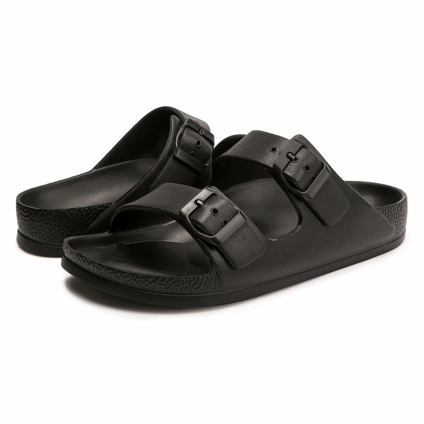 FUNKYMONKEY Women's Comfort Slides, Adjustable Double Buckle 10 M Black