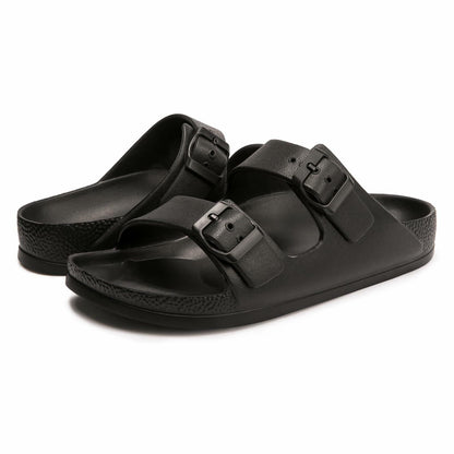 FUNKYMONKEY Women's Comfort Slides, Adjustable Double Buckle 10 M Black