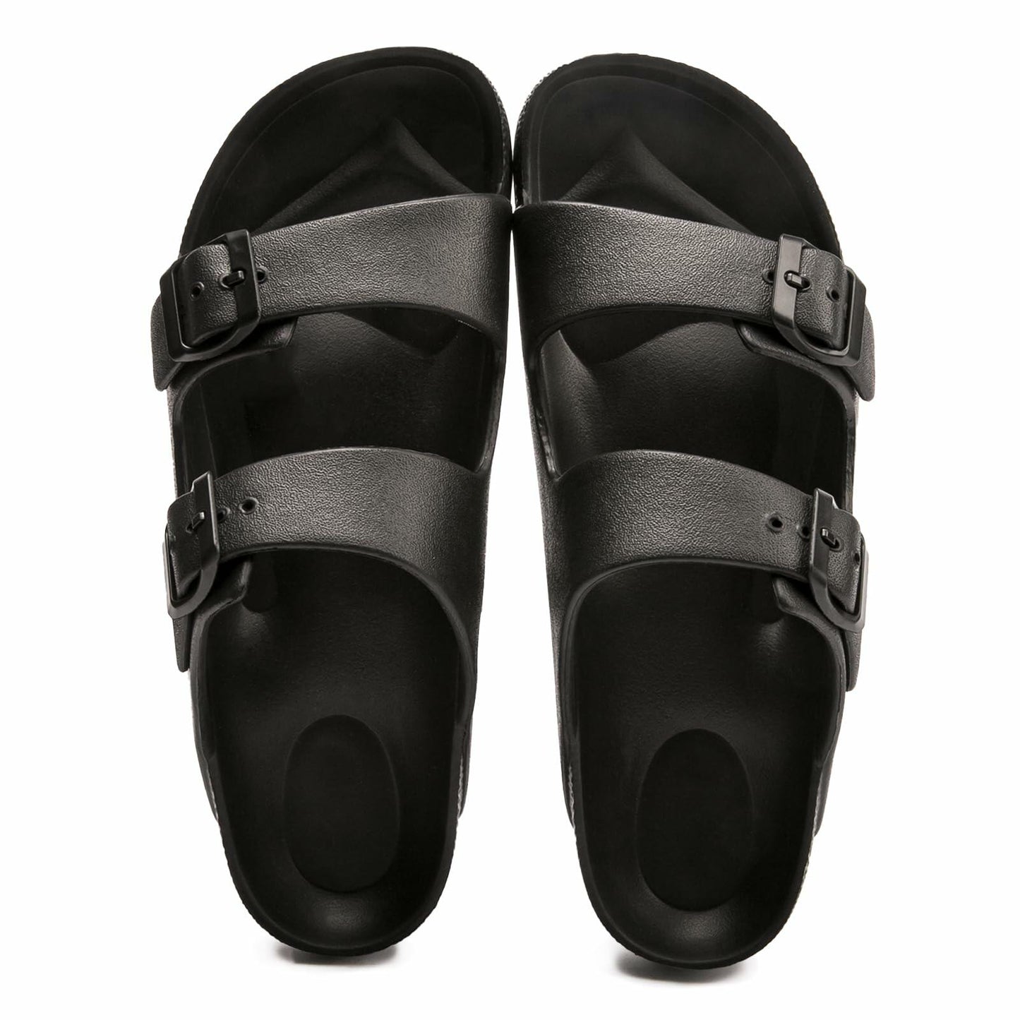 FUNKYMONKEY Women's Comfort Slides, Adjustable Double Buckle 10 M Black