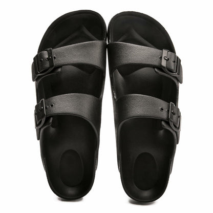 FUNKYMONKEY Women's Comfort Slides, Adjustable Double Buckle 10 M Black