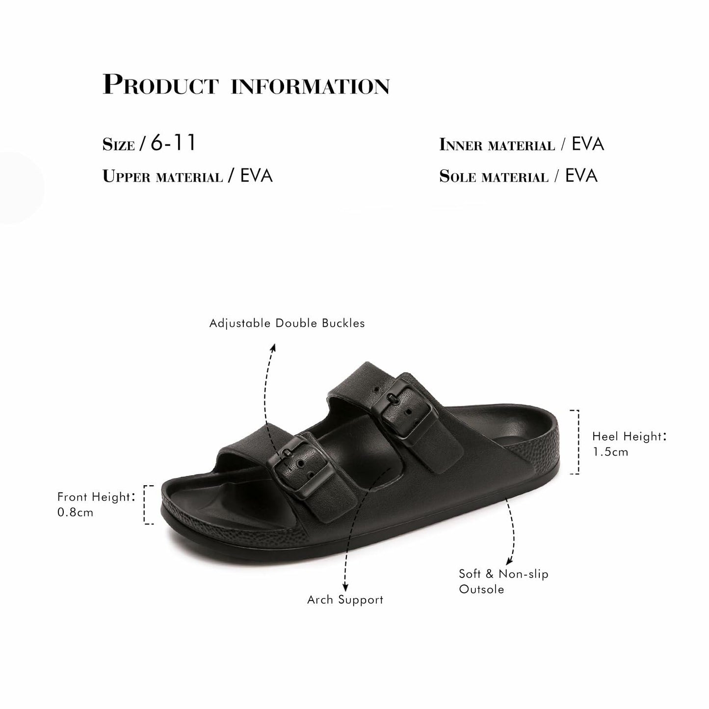 FUNKYMONKEY Women's Comfort Slides, Adjustable Double Buckle 10 M Black