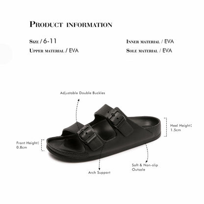 FUNKYMONKEY Women's Comfort Slides, Adjustable Double Buckle 10 M Black