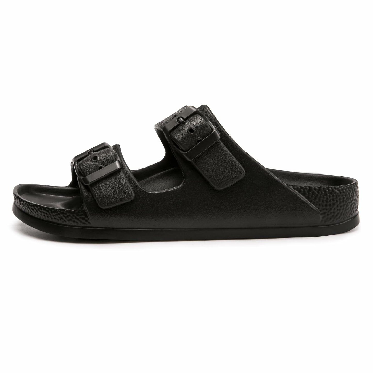 FUNKYMONKEY Women's Comfort Slides, Adjustable Double Buckle 10 M Black